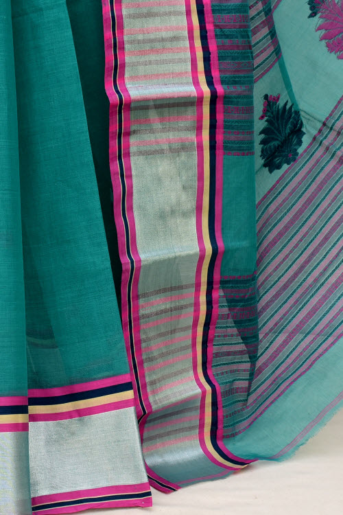 Sea Green Handloom Tant Cotton Saree with Blouse