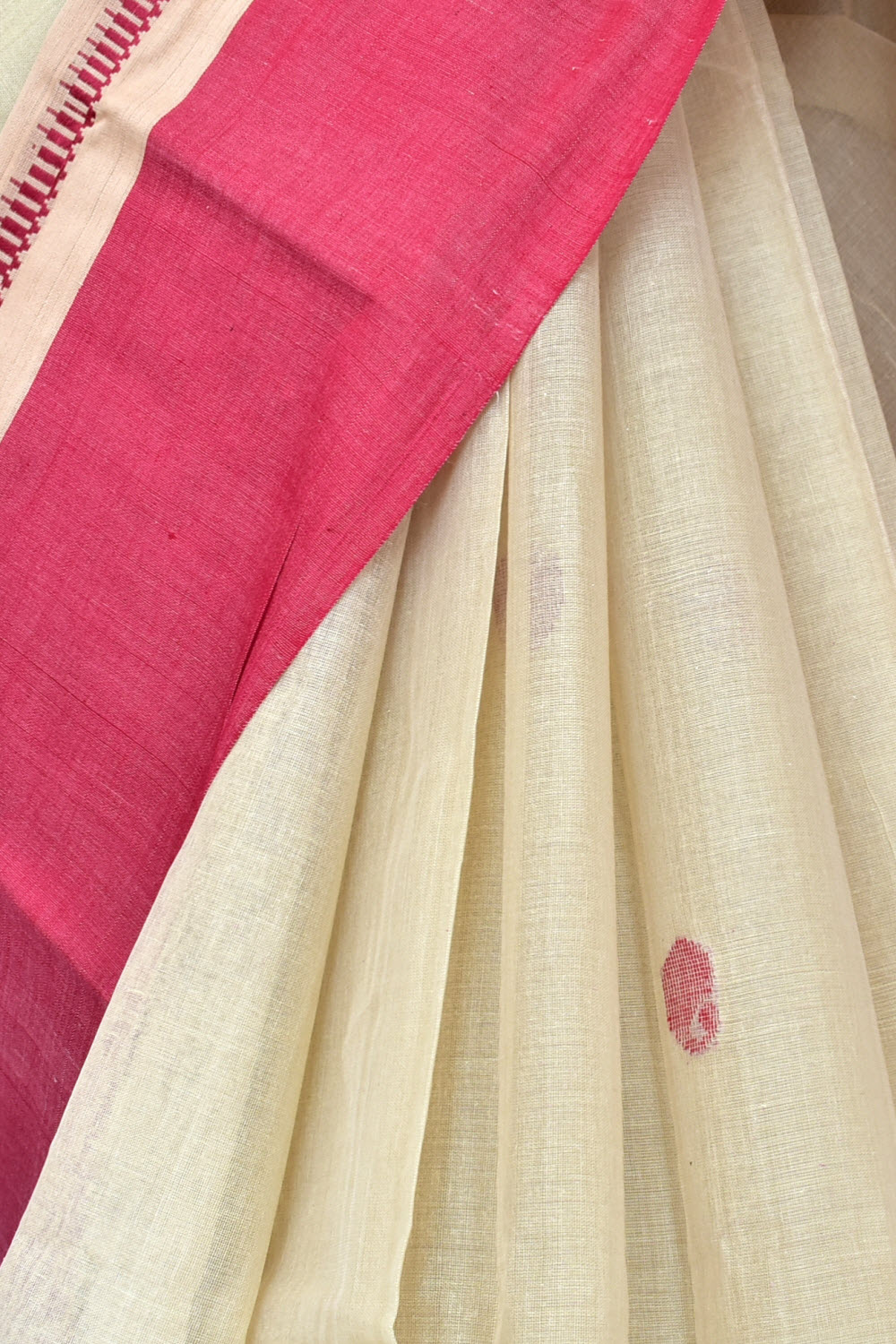 Beige Red Handloom Tant Cotton Saree with Blouse 17604