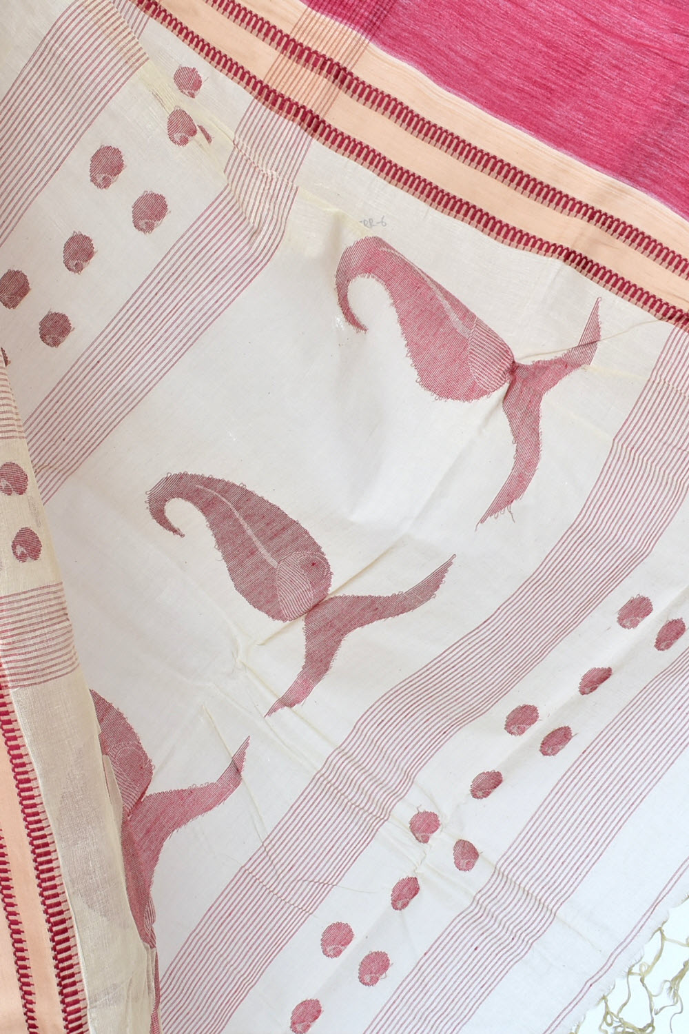 Beige Red Handloom Tant Cotton Saree with Blouse 17604