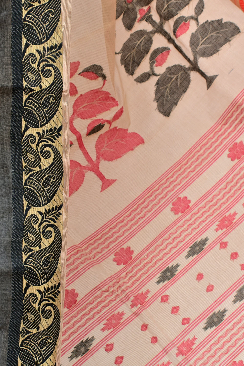 Fawn Handloom Tant Cotton Saree Ganga Yamuna Border