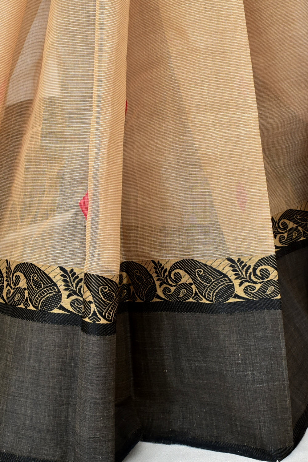 Fawn Handloom Tant Cotton Saree Ganga Yamuna Border