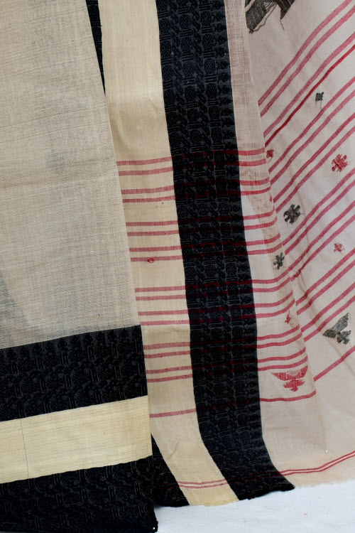 Beige Handloom Tant Cotton Saree Ganga Yamuna Border