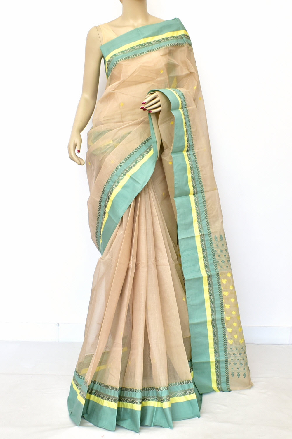 Fawn Handloom Tant Cotton Saree with Blouse 17621