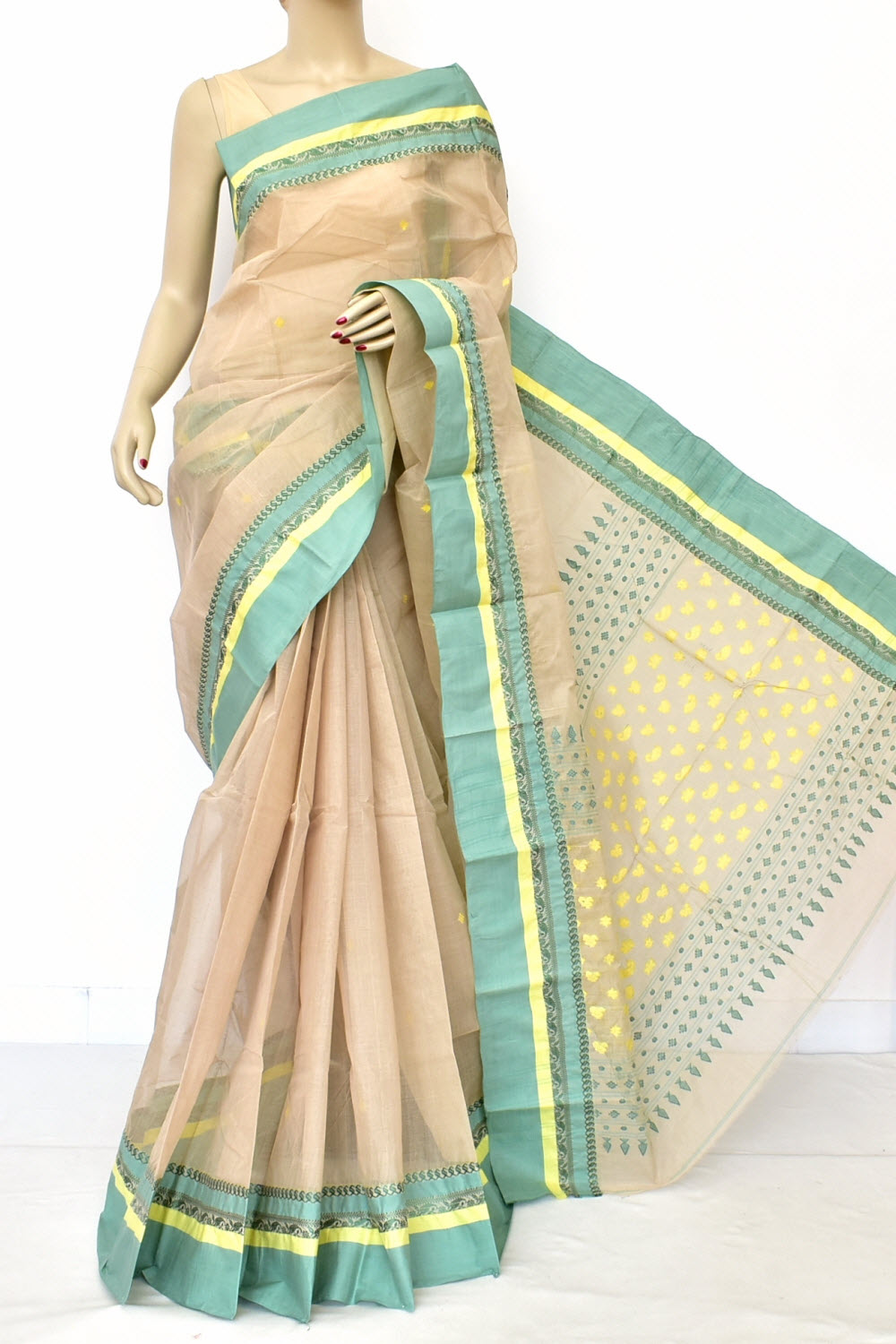Fawn Handloom Tant Cotton Saree with Blouse 17621