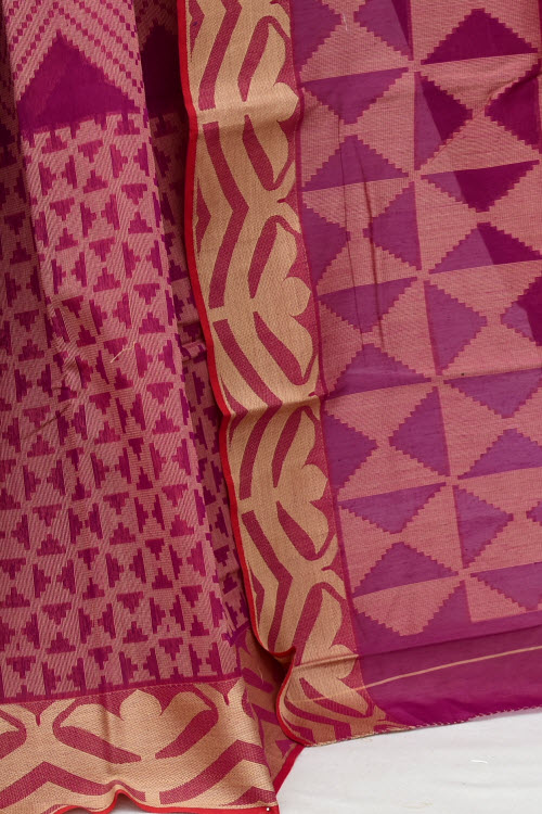 Onion-Navy Blue Handloom Half-Half Tant Cotton Saree