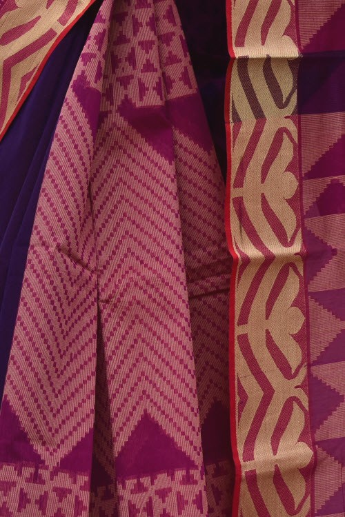 Onion-Navy Blue Handloom Half-Half Tant Cotton Saree