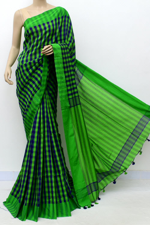 Green-Blue Handloom Soft Cotton Tant Saree