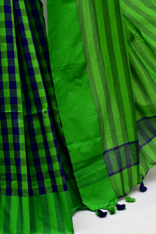 Green-Blue Handloom Soft Cotton Tant Saree