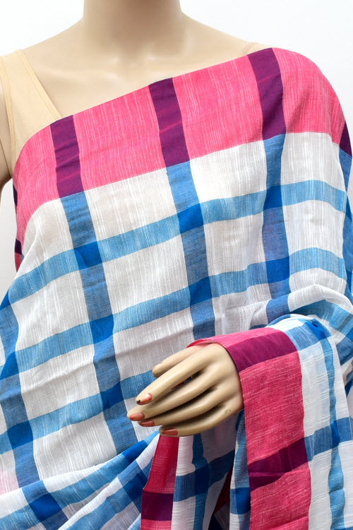 Red-Blue Handloom Soft Cotton Tant Saree