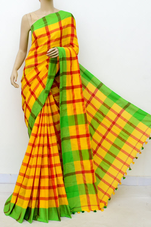 Red-Yellow-Green Handloom Soft Cotton Tant Saree
