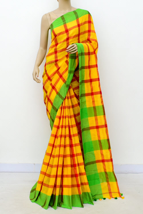 Red-Yellow-Green Handloom Soft Cotton Tant Saree