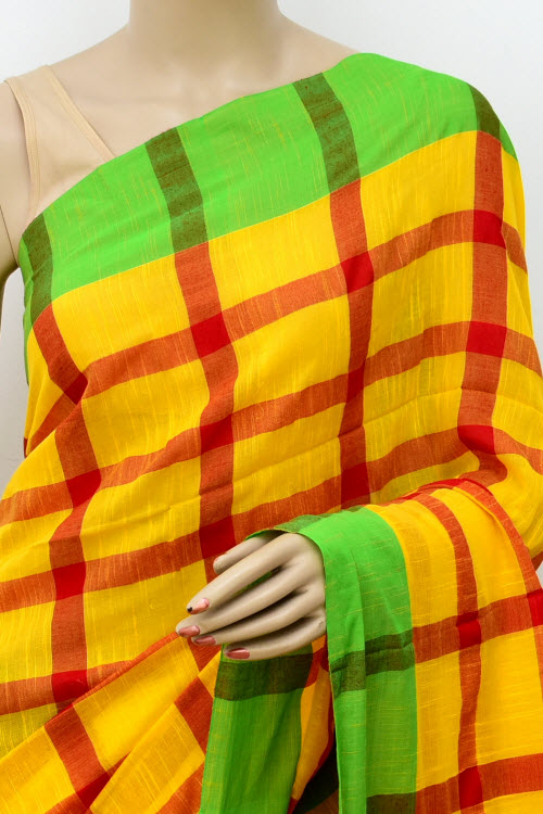Red-Yellow-Green Handloom Soft Cotton Tant Saree