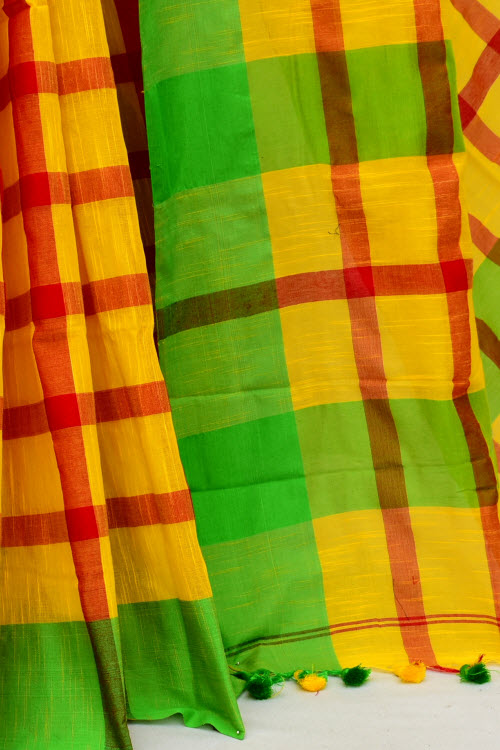 Red-Yellow-Green Handloom Soft Cotton Tant Saree