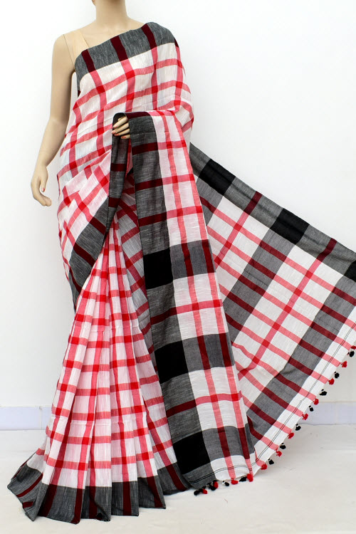 Red-Black Handloom Soft Cotton Tant Saree
