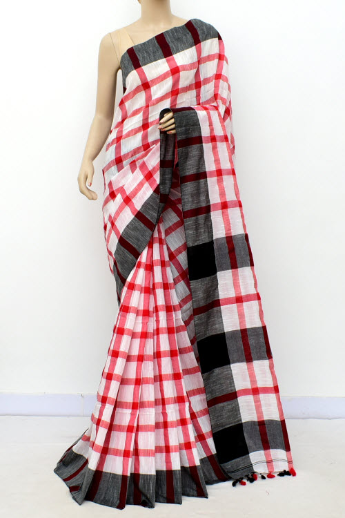 Red-Black Handloom Soft Cotton Tant Saree