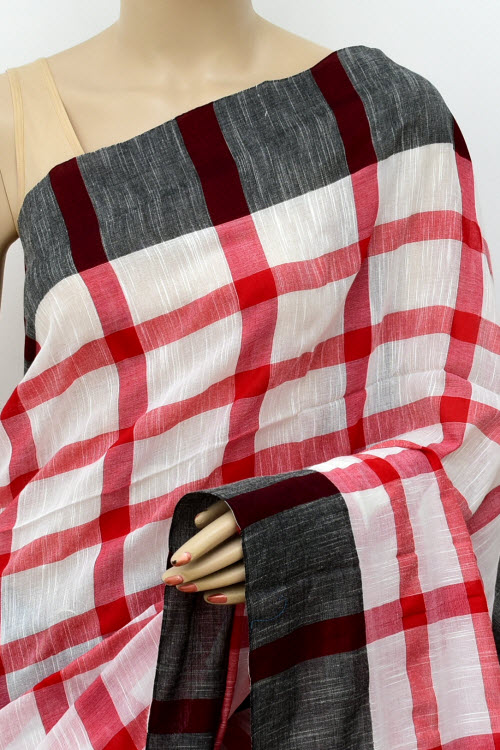 Red-Black Handloom Soft Cotton Tant Saree