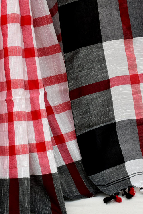 Red-Black Handloom Soft Cotton Tant Saree