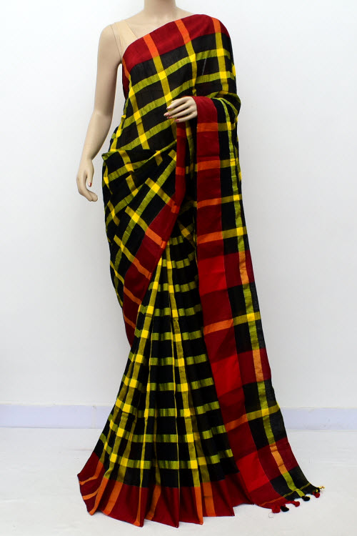 Red-Yellow-Black Handloom Soft Cotton Tant Saree