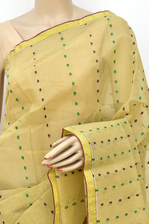 Beige Handwoven Thousand Booti Tant Cotton Saree