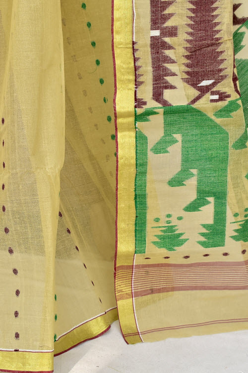 Beige Handwoven Thousand Booti Tant Cotton Saree