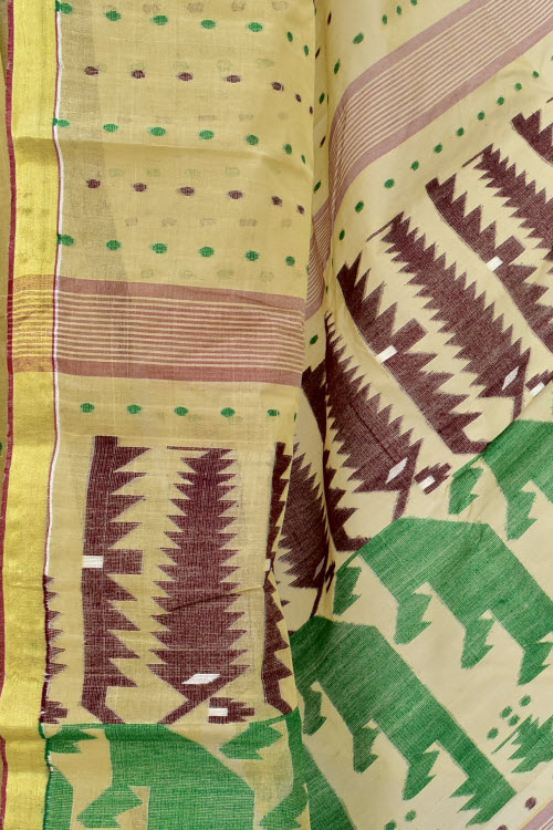 Beige Handwoven Thousand Booti Tant Cotton Saree