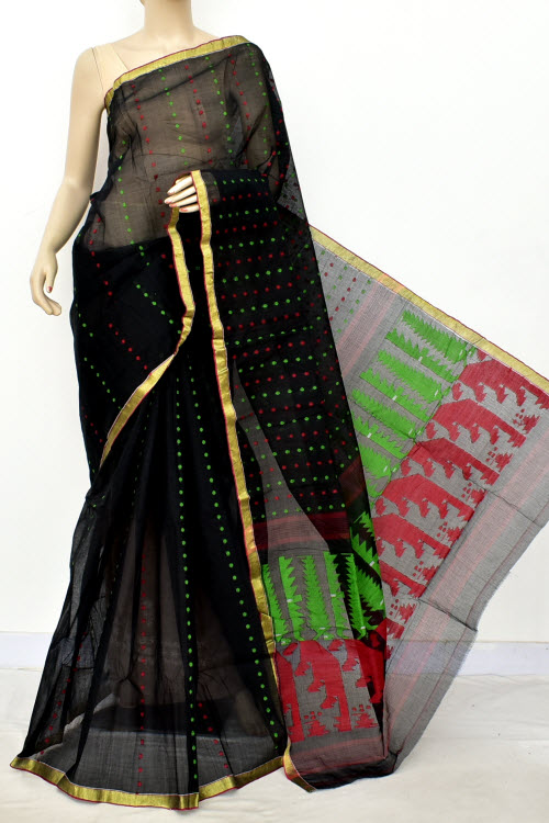 Black Handwoven Thousand Booti Tant Cotton Saree