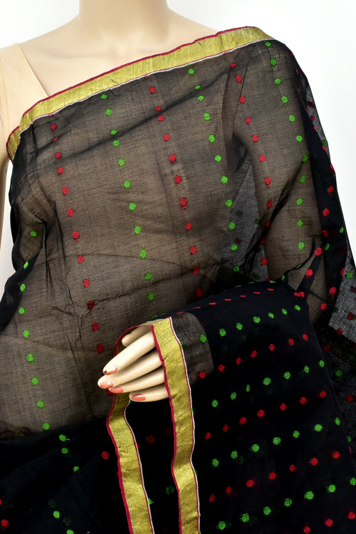 Black Handwoven Thousand Booti Tant Cotton Saree