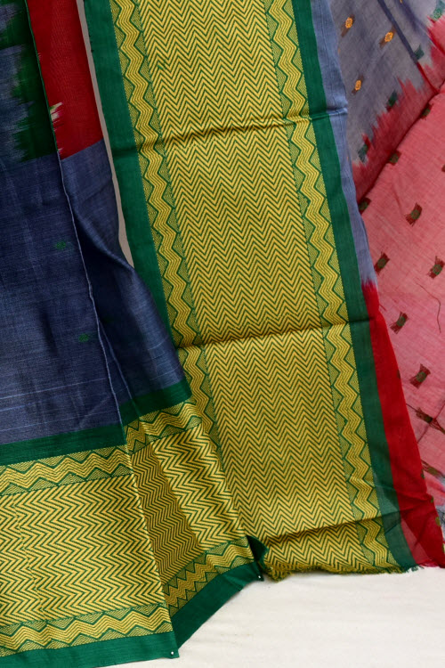 Red-Blue Handloom Tant Cotton Saree