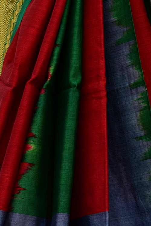 Red-Blue Handloom Tant Cotton Saree