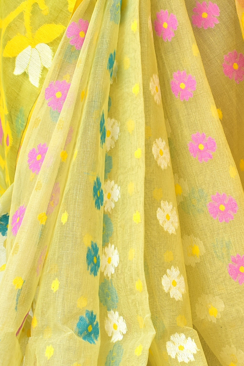 Butter Yellow Handloom Dhakai Jamdani Tant Cotton Saree