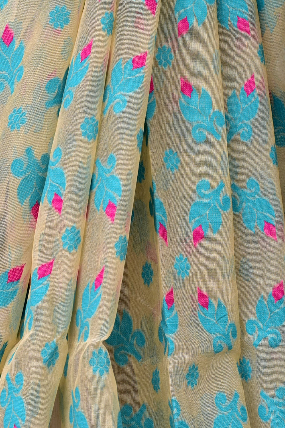 Pherozi Blue Handloom Dhakai Jamdani Tant Cotton Saree