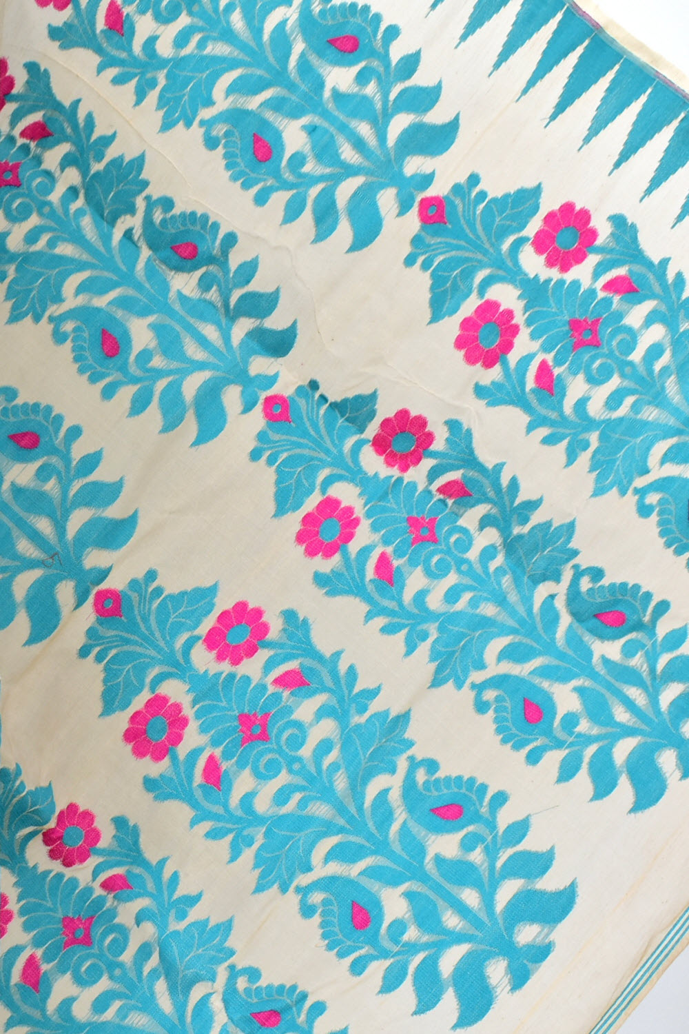 Pherozi Blue Handloom Dhakai Jamdani Tant Cotton Saree