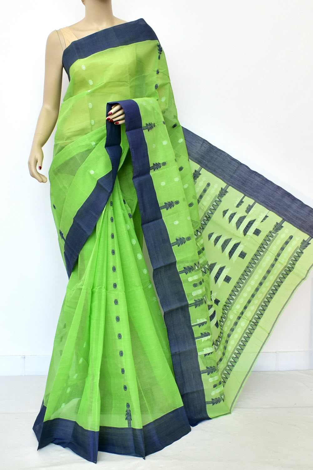 Green-Blue Handloom Tant Cotton Saree without Blouse 17776