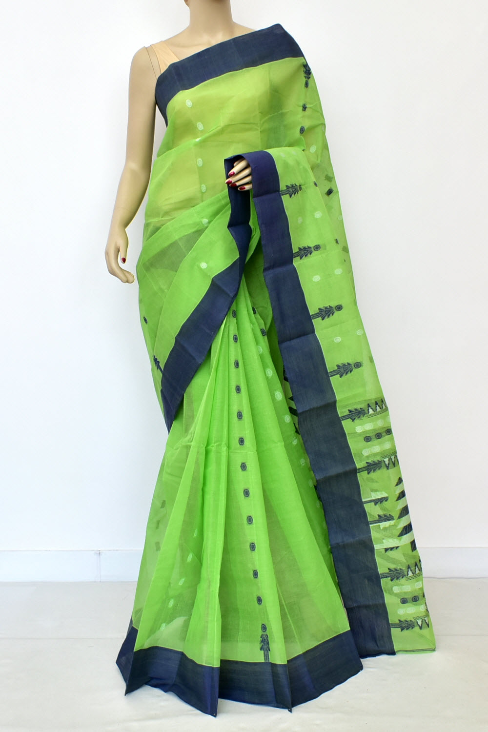 Green-Blue Handloom Tant Cotton Saree without Blouse 17776