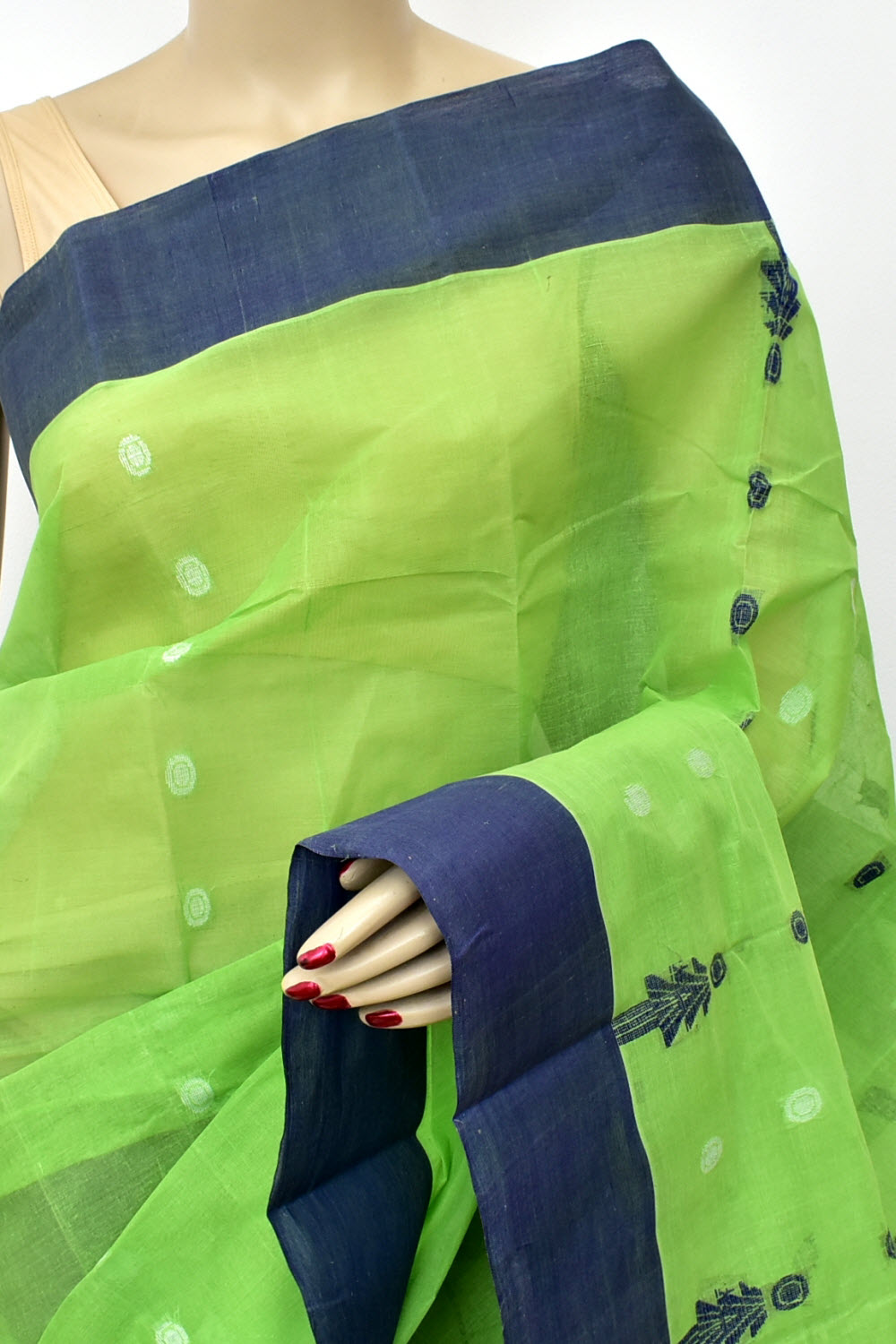 Green-Blue Handloom Tant Cotton Saree without Blouse 17776