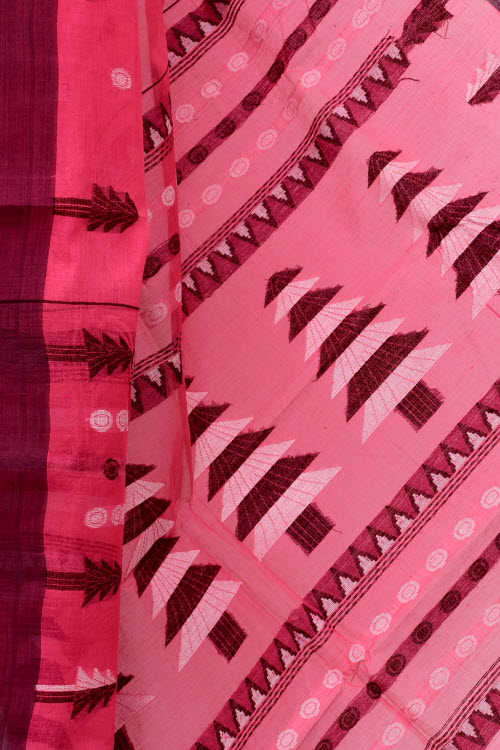 Peach-Maroon Handloom Tant Cotton Saree without Blouse 17778