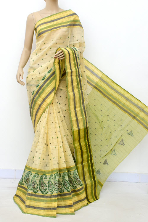 Beige Handwoven Printed Tant Cotton Saree 17809