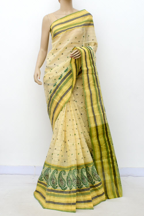 Beige Handwoven Printed Tant Cotton Saree 17809
