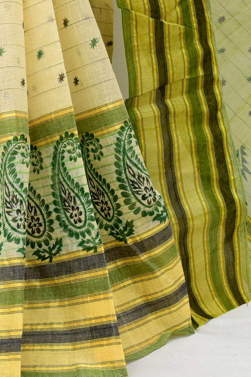 Beige Handwoven Printed Tant Cotton Saree 17809