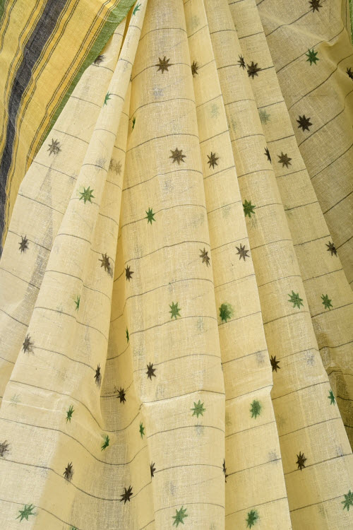 Beige Handwoven Printed Tant Cotton Saree 17809