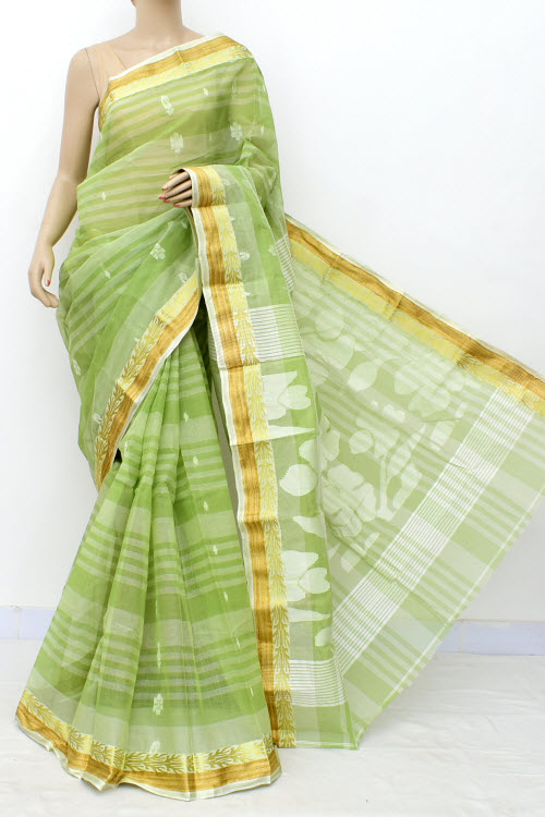 Pista Green Handloom Tant Cotton Saree 17823
