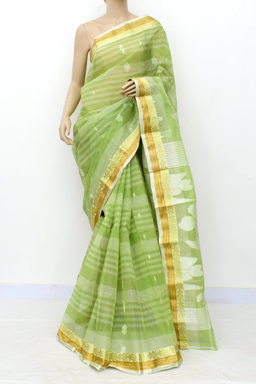Pista Green Handloom Tant Cotton Saree 17823