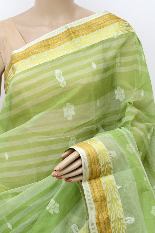 Pista Green Handloom Tant Cotton Saree 17823