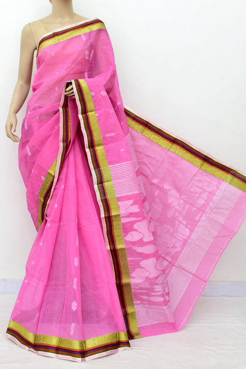 Pink Handloom Tant Cotton Saree 17830