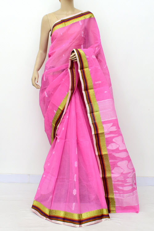 Pink Handloom Tant Cotton Saree 17830