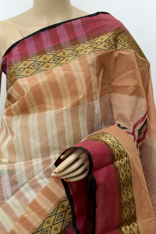 Fawn Handloom Tant Cotton Saree