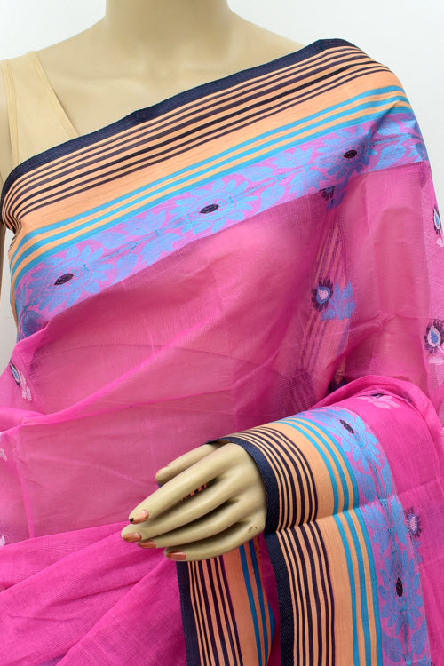Pink Handloom Tant Cotton Saree
