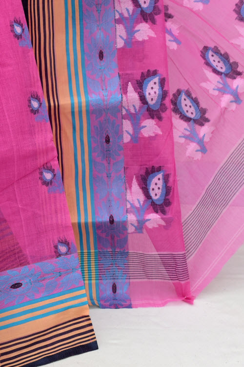 Pink Handloom Tant Cotton Saree