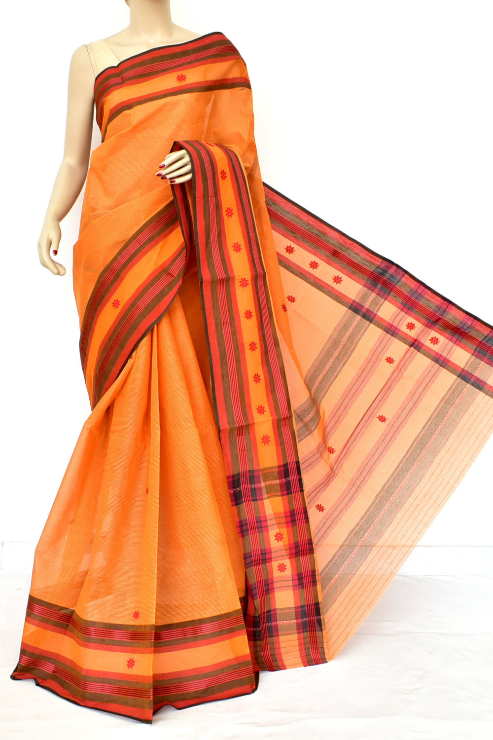 Orange Handloom Tant Cotton Saree