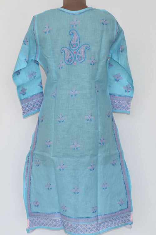 L 42 Pherozi Blue Chikankari Stitched Cotton Kurti 17878